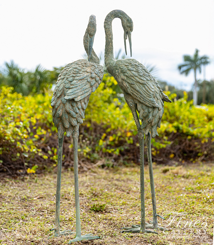 Bronze Fountains  - Antique Patina Bronze Crane Pair - BF-876